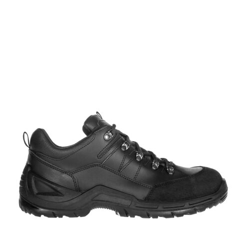 Czarne buty taktyczne z podnoskiem aluminiowym Prepper Prabos są często używane przez wojsko, policję i inne służby mundurowe.